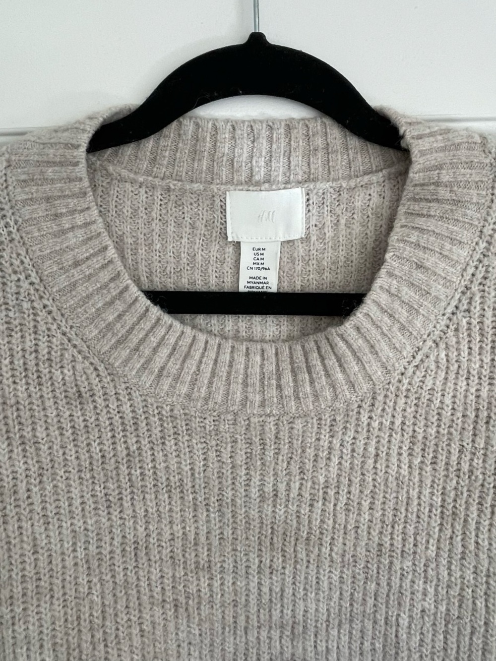 H&M Rib-knit Sweater Ribbed Crewneck Medium Beige - Picture 2 of 9